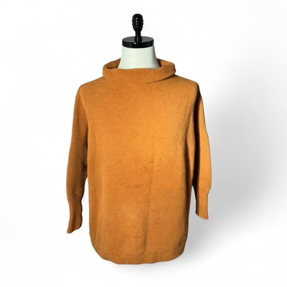 Free People Ottoman Slouchy Tunic Sweater Womens Small Orange Ribbed Mock Neck